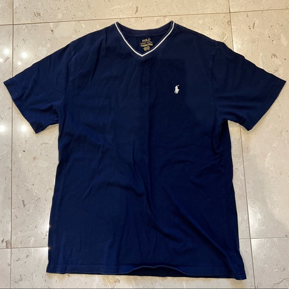 Boys Ralph Lauren Navy Blue V-Neck T-shirt